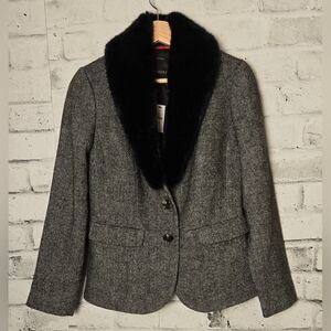 Talbots Aberdeen Wool Blazer Sz 2 – Herringbone Jacket w/ Faux Fur Collar NWT